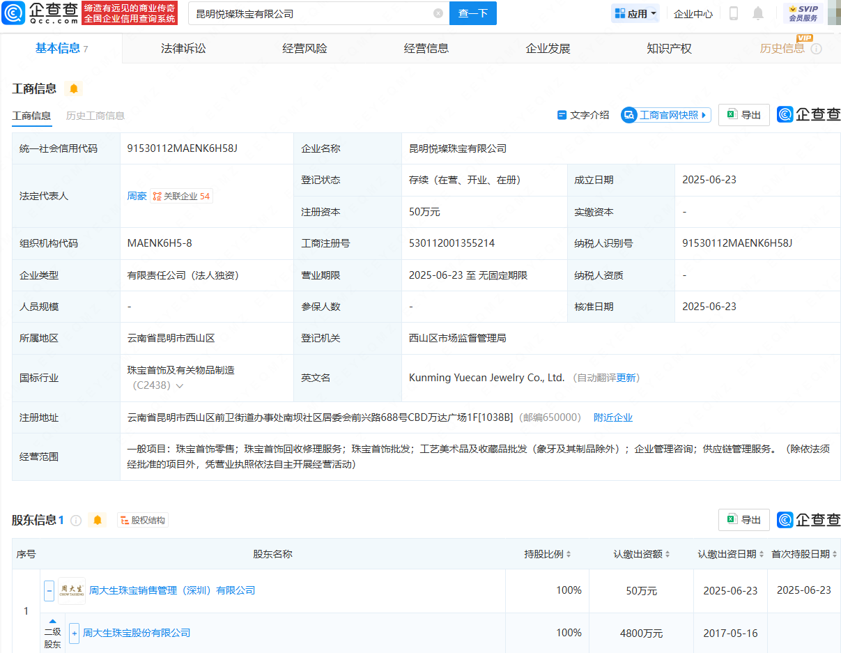 周大生拓展服务版图 新公司布局珠宝回收修理与工艺美术品业务